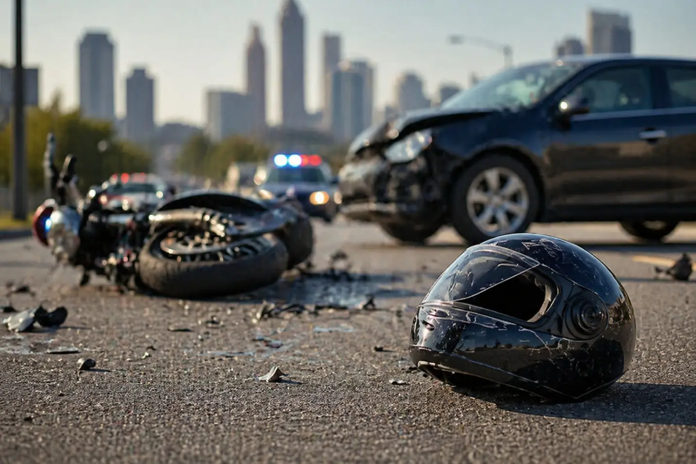 Atlanta motorcycle accident lawyer reviewing crash report on city highway