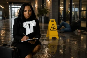 Person slipping on wet floor at Atlanta Georgia business premises liability claim