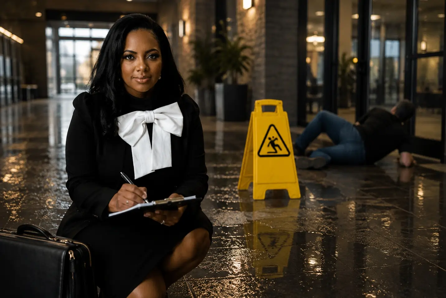 Person slipping on wet floor at Atlanta Georgia business premises liability claim