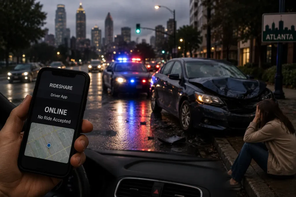 Uber driver app showing online status with no active ride — rideshare coverage gap in Atlanta