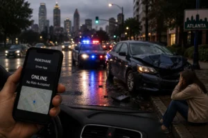 Uber driver app showing online status with no active ride — rideshare coverage gap in Atlanta