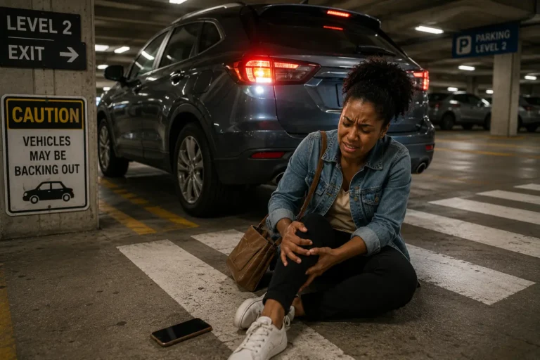 Multi-level parking deck in Atlanta where a pedestrian accident occurred between a vehicle and walker