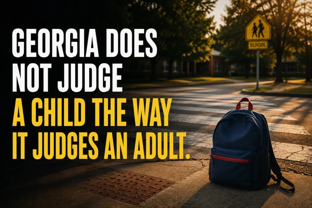 Child crossing an Atlanta street near a school zone during back to school season