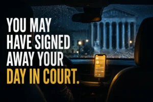 Rideshare passenger reviewing Uber arbitration clause after an Atlanta accident