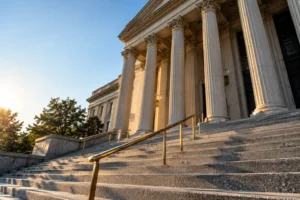 Atlanta courthouse steps representing a direct action lawsuit against a trucking insurance company in Georgia