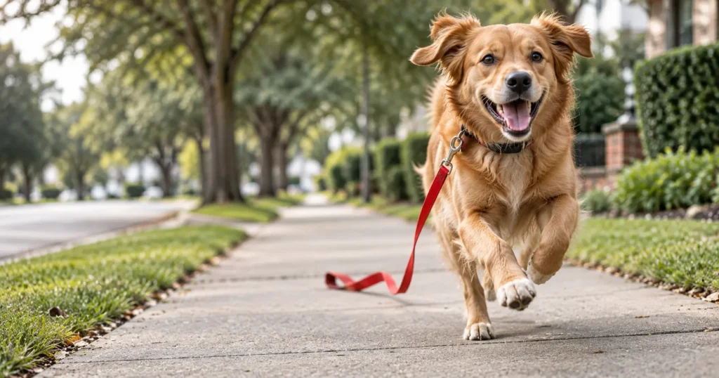 Large off-leash dog lunging toward a walker on an Atlanta sidewalk causing a knock-down injury