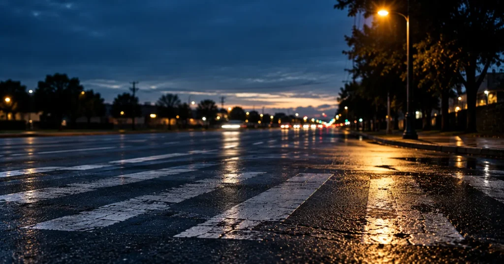 Atlanta crosswalk at dusk where a fatal pedestrian accident wrongful death claim may arise