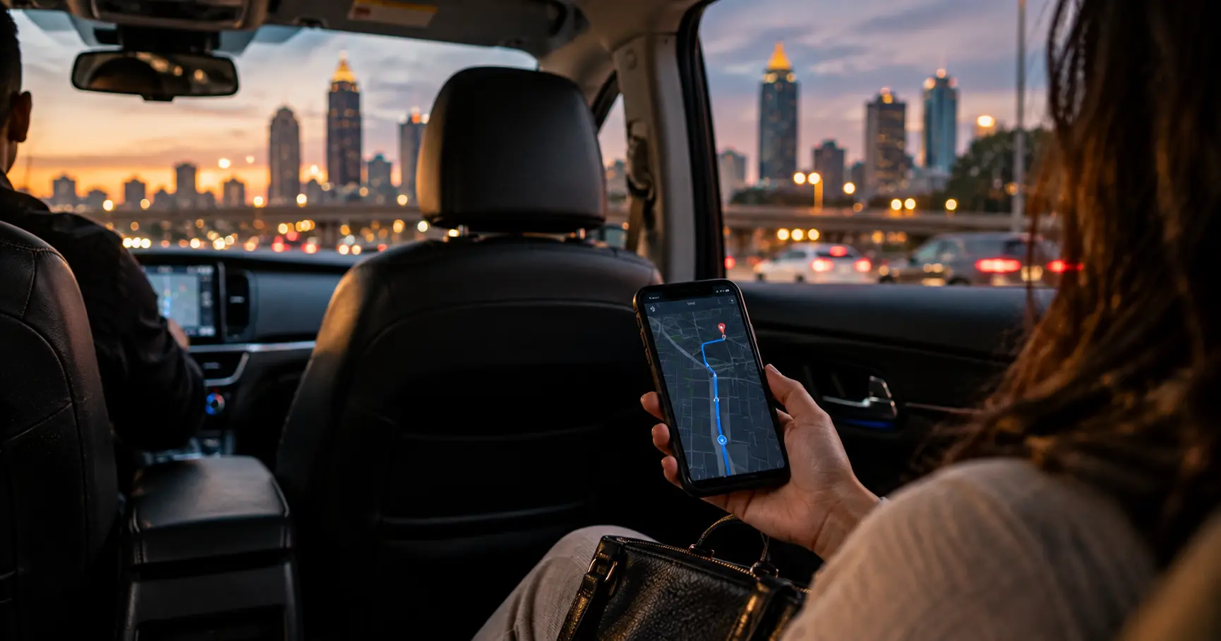Passenger checking an Uber trip receipt on a phone after a rideshare accident in Atlanta, illustrating app data as evidence